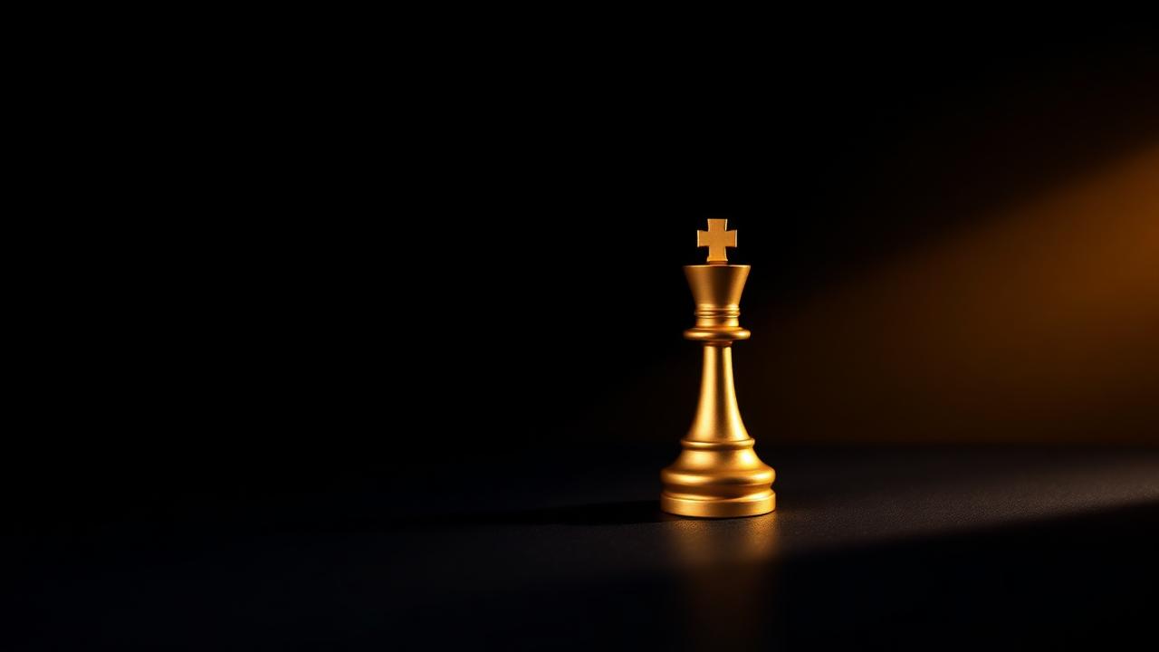 Single gold chess king piece on a dark matte board, symbolising fractional executive leadership.