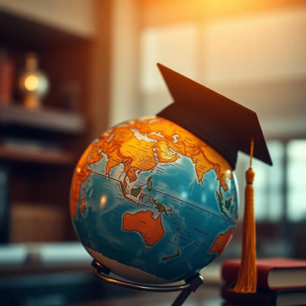 Globe with graduation cap representing international university admissions